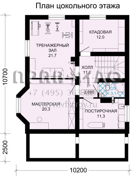 Проект брусового дома с цокольным этажом S7-245 (1-42a)