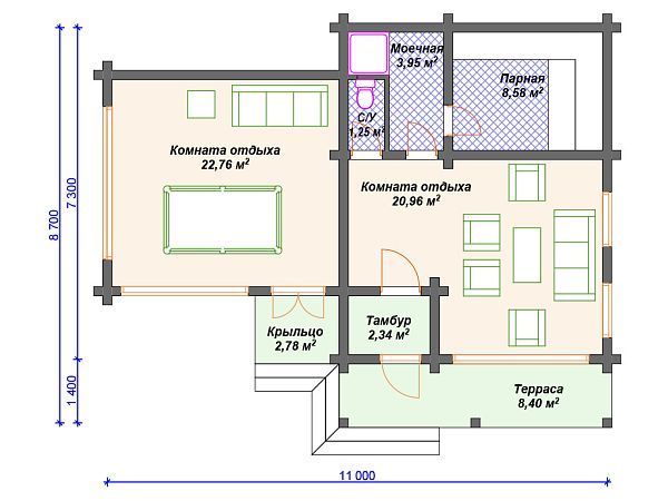 Проект деревянной бани SB4-71 (Б-055)