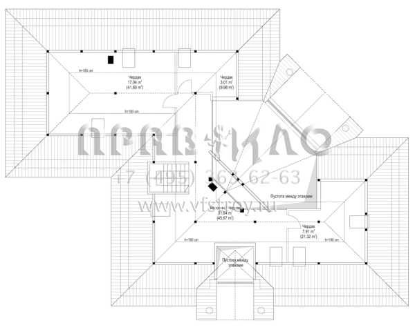 Проект комфортного одноэтажного дома с мансардой, камином и гаражом на два автомобиля S8-315-2 (Парковая Вилла 6)