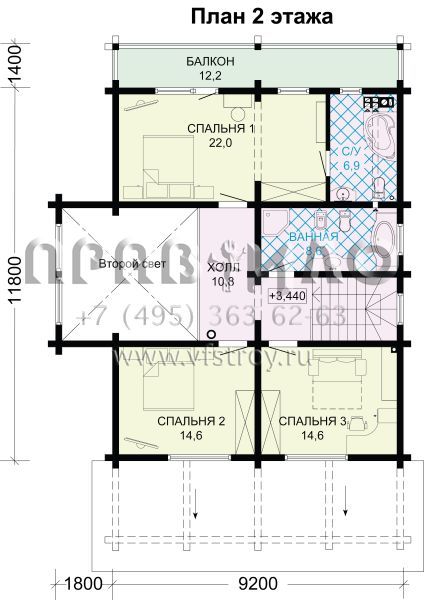 Загородный дом из бруса с двусветной гостиной S7-184 (1-40)