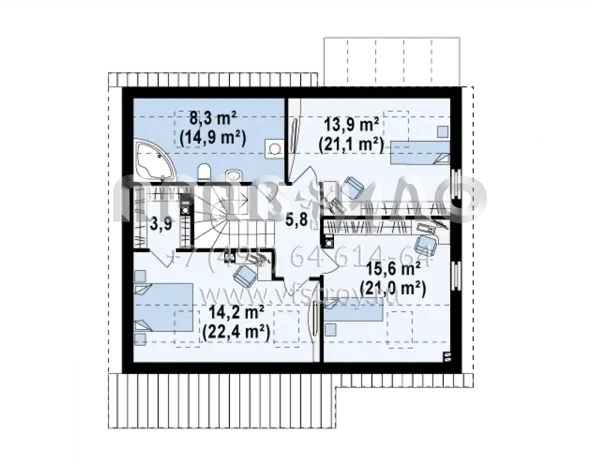 Проект квадратного в плане дома с двускатной крышей  S3-193(Z148)
