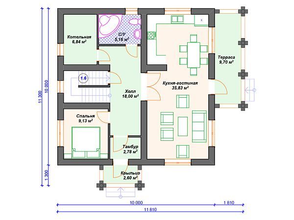 Проект комбинированного дома с мансардой и 4 спальнями S4-168 (А-007)
