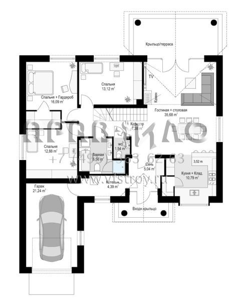 Проект красивого одноэтажного дома с чердаком S8-199-5 (Дом на Парковой 4)