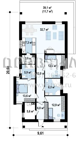 Проект одноэтажного коттеджа для вытянутых в длину участков S3-117-4 (Z363)