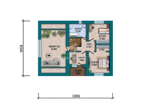 Проект с фасадом из серого кирпича и зимним садом S2-201 (547-202-2Г)