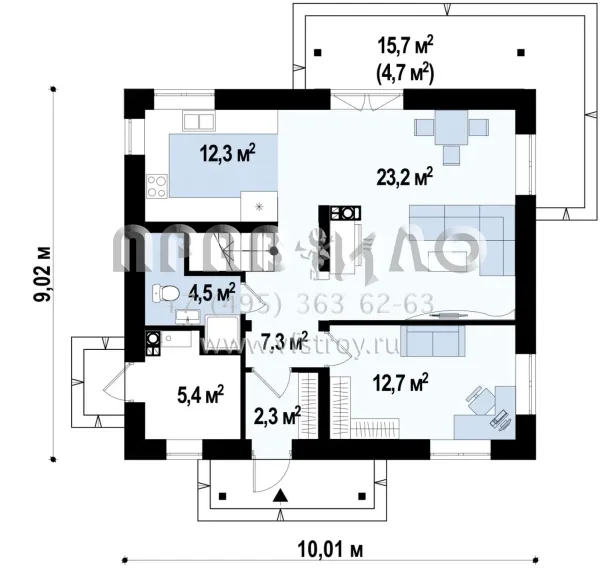 Проект квадратного в плане мансардного дома с пятью комнатами S3-133-6 (Z162 v3)