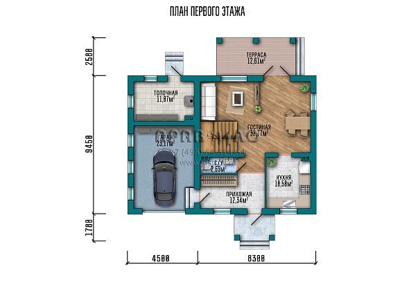 Проект дома с мансардой, террасой и большим гаражом S2-163 (037-163-1МГ)