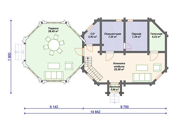 Проект деревянной бани SB4-127 (Б-064)