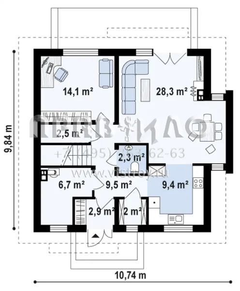 Проект двухэтажного коттеджа в современном стиле  S3-148-2 (Z304)