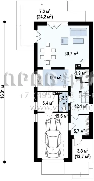 Проект узкого в плане дома для компактного участка S3-154-1 (Z293)