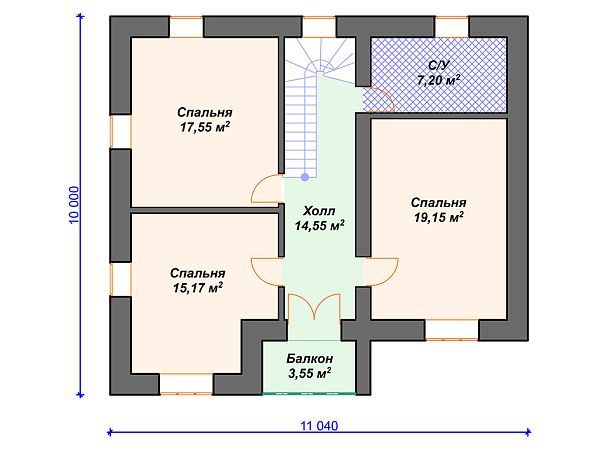 Проект каменного дома с гаражом и 3 спальнями S4-207 (К-082)
