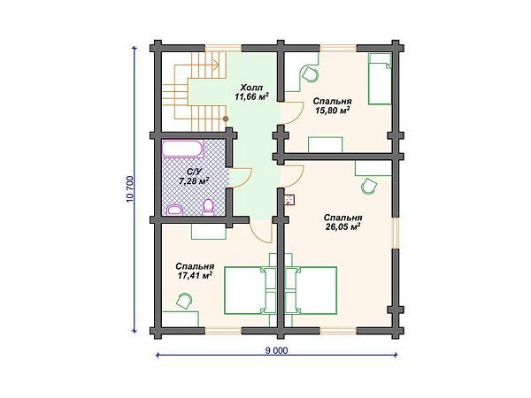 Проект деревянного дома из бревна 9 на 13 с эркером S4-179 (ДО-166)