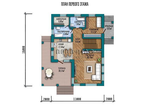Проект дома с мансардой в современном стиле, большой террасой и эргономичной планировкой  S2-224 (087-224-1М)