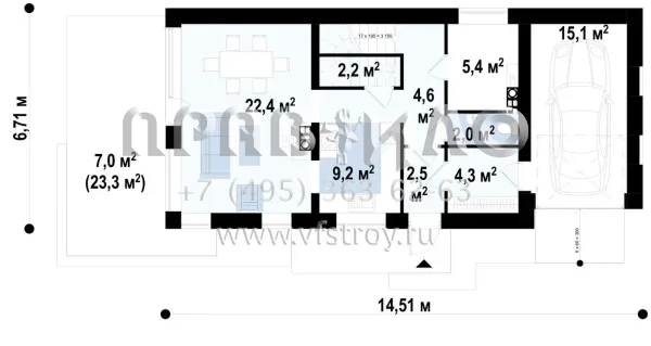 Проект узкого дома с пристроенным гаражом  S3-123 (Z298)