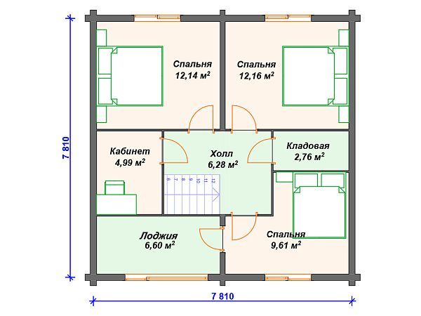 Проект деревянного дома с 3 спальнями S4-110 (ДС-038)