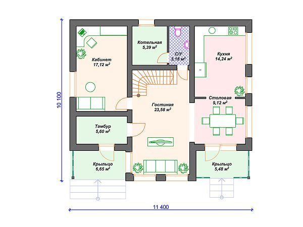 Проект каменного дома с мансардой S4-172 (К-216)
