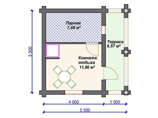 Проект деревянной бани SB4-26 (Б-058)