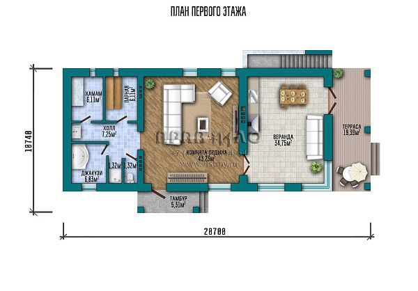 Проект SPA комплекса с парной, хамамом, джакузи, комнатой отдыха, верандой и подвальным помещением S2-153 (211-153-1П)
