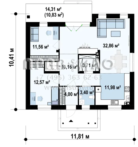 Проект квадратного комфортабельного двухэтажного дома S3-184 (Z121)