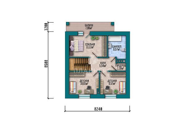 Проект с мансардой, террасой и фасадом из светлой штукатурки S2-108 (524-108-1М)