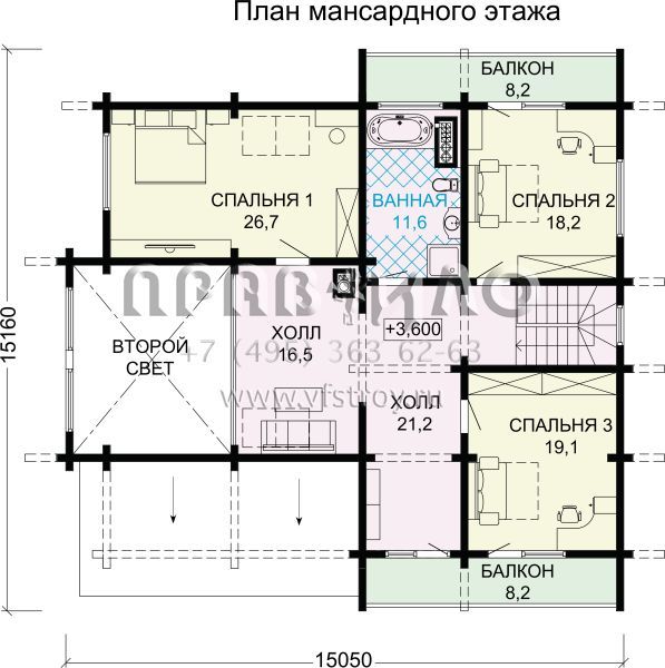 Особняк из бруса для постоянного проживания S7-388 (1-28b)