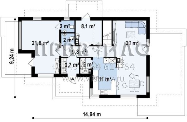 Проект дома с мансардой и помещением для коммерческого использования S3-171 (Z150)