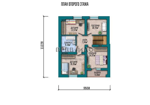 Одноэтажный дом с мансардой, балконом, навесом для гаража и облицовкой декоративным кирпичом S2-176 (026-176-1МГ)