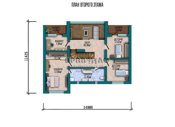 Проект двухэтажного дома с отделкой декоративной штукатуркой и большим витражным окном S2-264 (126-264-1М)