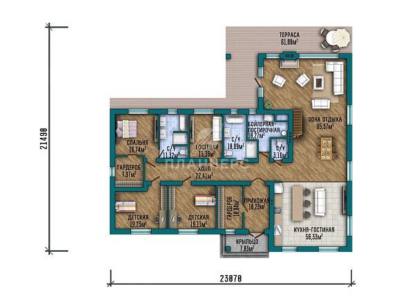 Проект с витражным остеклением, мансардным этажом и террасой S2-429 (503-430-1М)