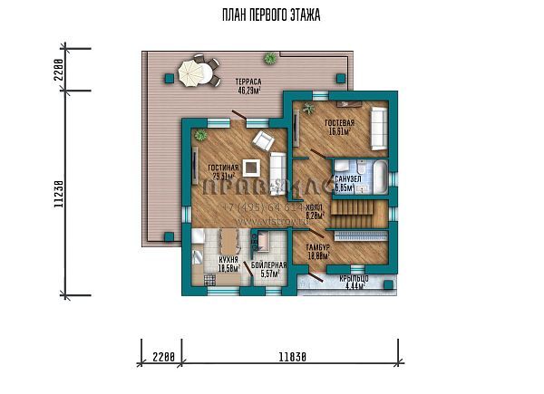 Проект лаконичного дома с террасой и мансардным этажом S2-212 (065-212-1М)