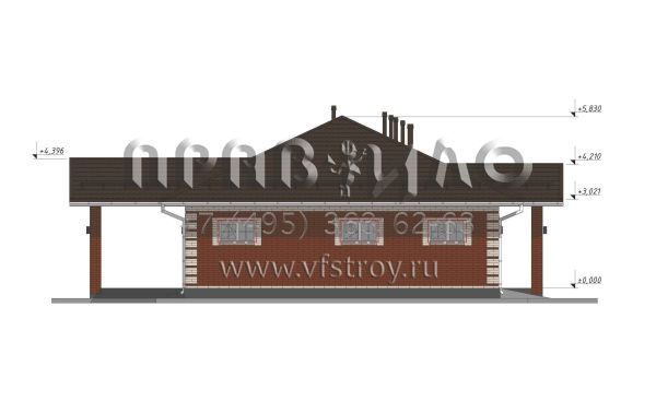 Проект одноэтажного облицованного кирпичом дома с гаражом на одну машину  S-150