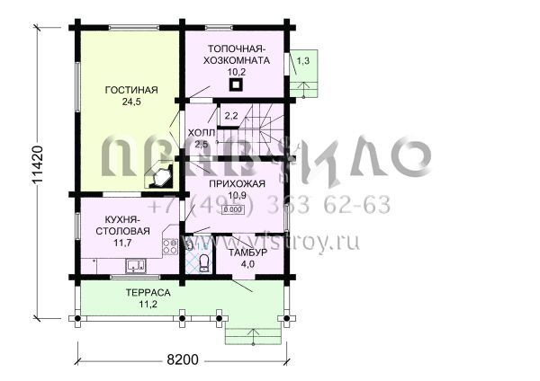 Проект экономичного деревянного дома с террасой S7-139(1-25)