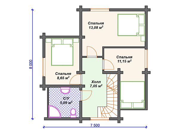 Проект деревянного дома с 3 спальнями S4-99 (ДС-051)