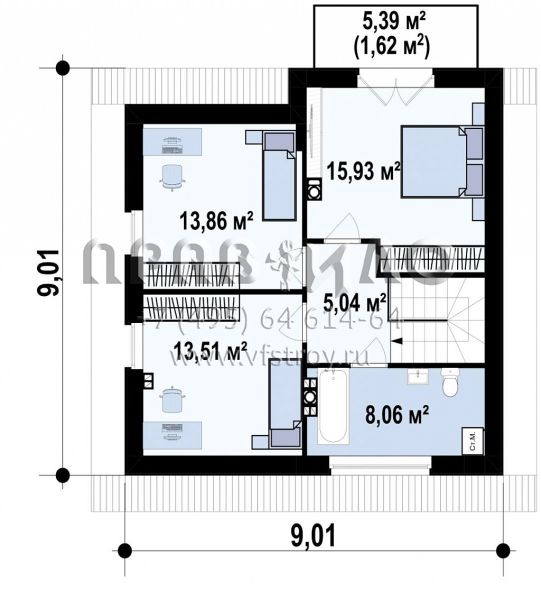 Проект небольшого уютного дома с мансардой и балконом S3-119-6 (z163 v1)
