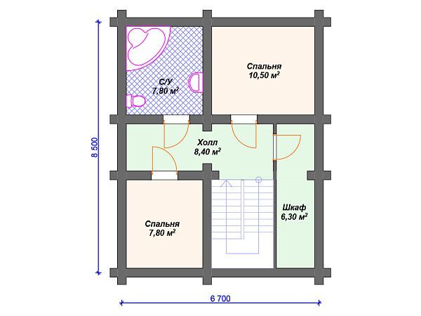 Проект деревянного дома из бревна 8 на 11 м с сауной S4-147 (ДО-046)