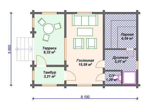 Проект деревянной бани SB4-41 (Б-072)