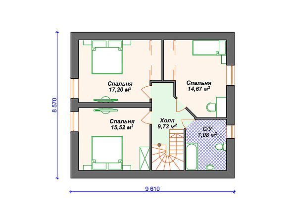 Проект дома с мансардой, 3 спальнями и террасой S4-143 (К-370)
