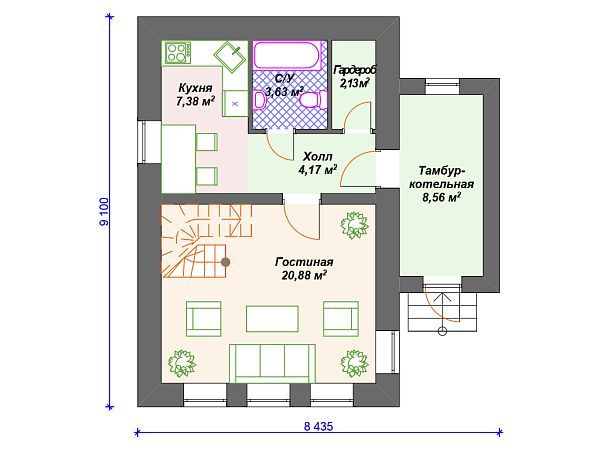 Проект каменного дома с мансардой S4-82 (К-019)