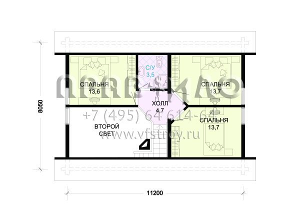 Проект деревянного коттеджа для постоянного проживания S7-124(1-09)
