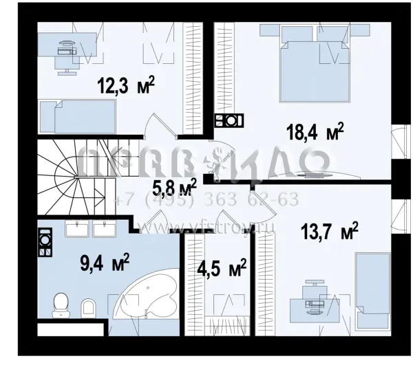 Проект квадратного в плане мансардного дома с пятью комнатами S3-133-6 (Z162 v3)