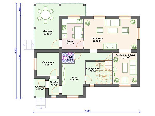 Проект каменного дома с мансардой S4-191 (К-090)