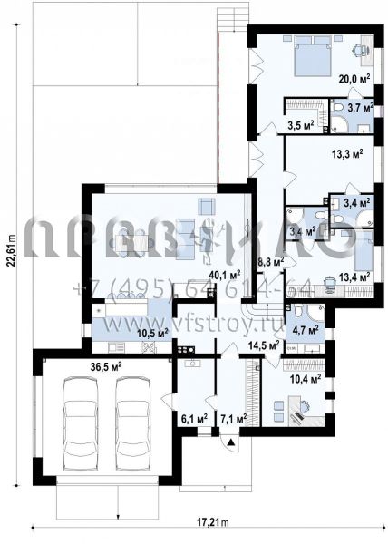 Проект современного одноэтажного дома с плоской кровлей S3-218-3 (Zx141 s)