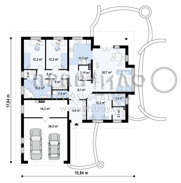 Проект частного одноэтажного дома с большим гаражом S3-176 (Z207)