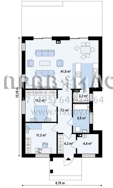 Проект компактного загородного дома с гостиной и двумя спальнями s3-88 (Z329)