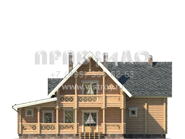 Бревенчатый дом с навесом для автомобиля S7-198 (1-27)