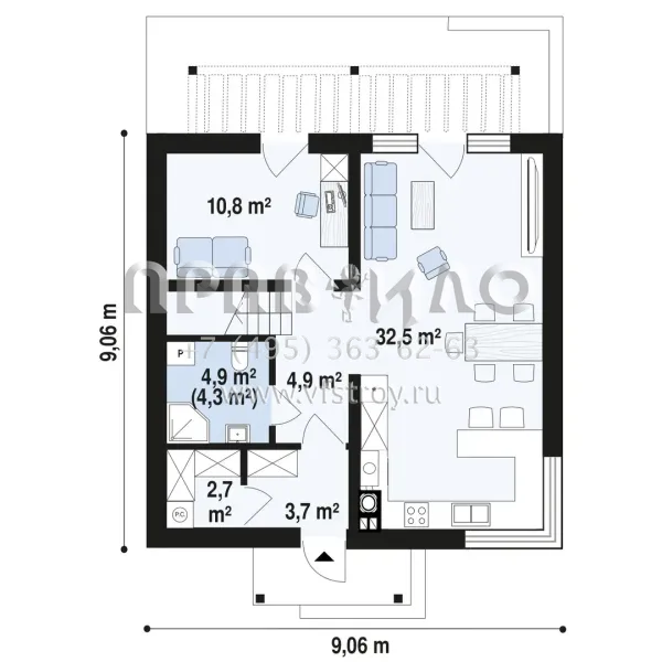 Проект мансардного дома с комнатой на первом этаже S3-123 (Z580)