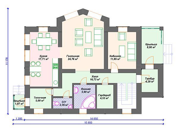 Проект мансардного дома со вторым светом, 3 спальнями и эркером S4-163 (К-057)