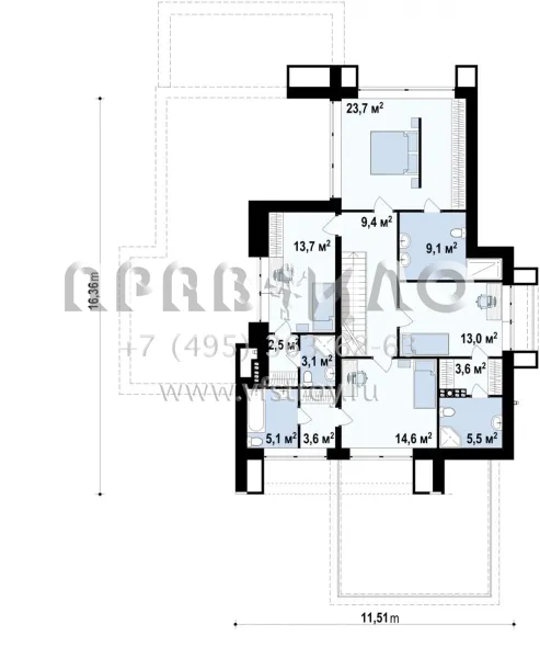Проект стильного разнопланового пятикомнатного коттеджа для участка со склоном S3-314 (Zx125)