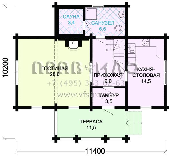 Бревенчатый дом для семьи из четырех человек S7-126 (1-05)