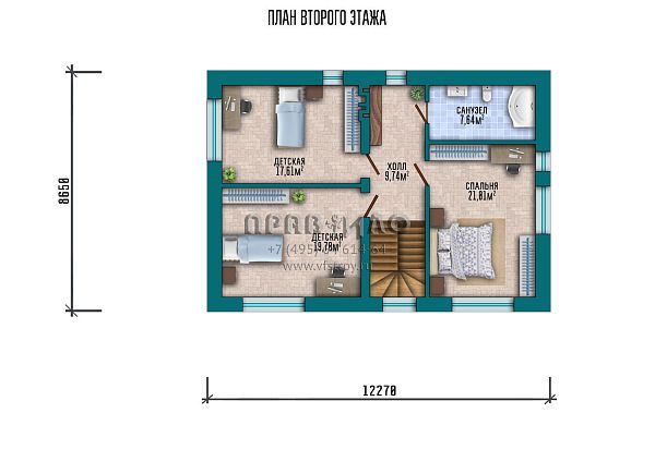 Проект дома из газобетона в стиле хай-тек с просторной совмещенной зоной кухни-столовой и гостиной, большой террасой и тремя спальнями на втором этаже S2-195 (147-195-2)